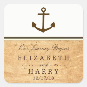 Nautical Anchor Gerahmte Vintage Paper Wedding Quadratischer Aufkleber