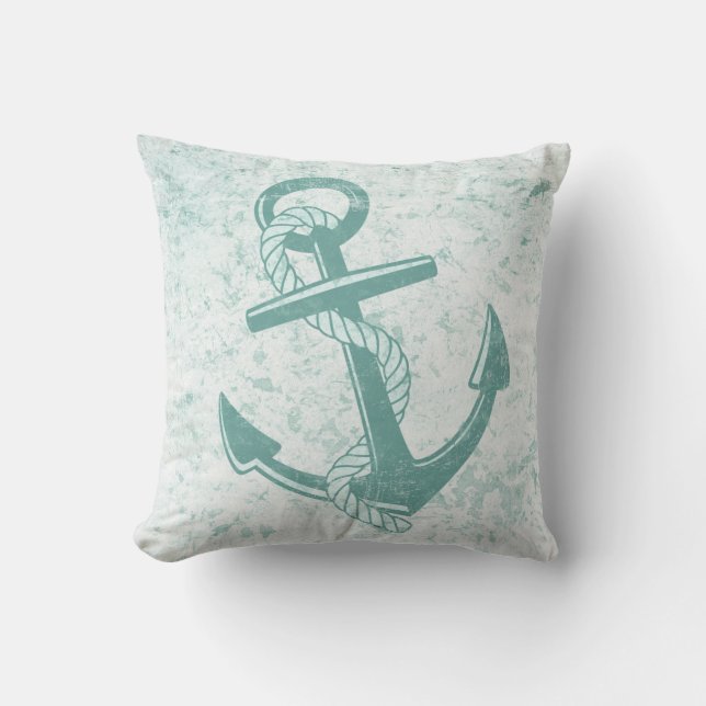 Nautical Anchor gestörtes Aqua Beach Throw Kissen (Vorderseite)