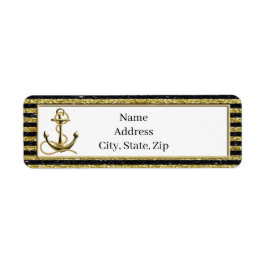 Nautical Anchor Gold Black Stripes Adressenmarken