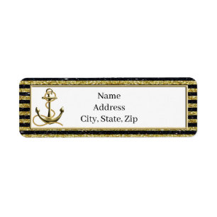 Nautical Anchor Gold Black Stripes Adressenmarken