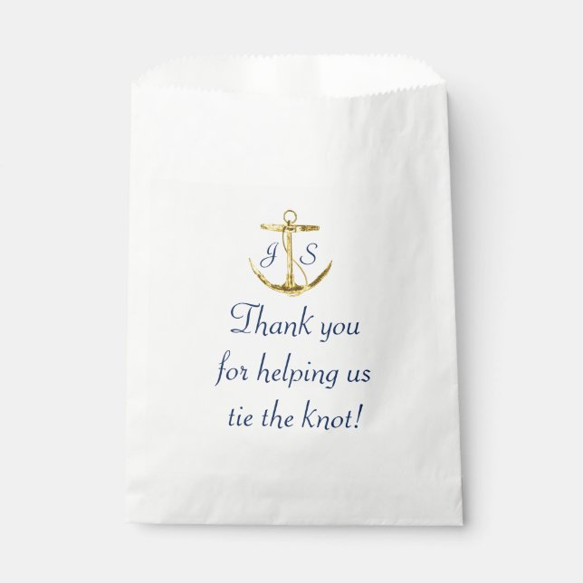 Nautical Anchor Gold Navy Blue Wedding Vielen Dank Geschenktütchen (Vorderseite)
