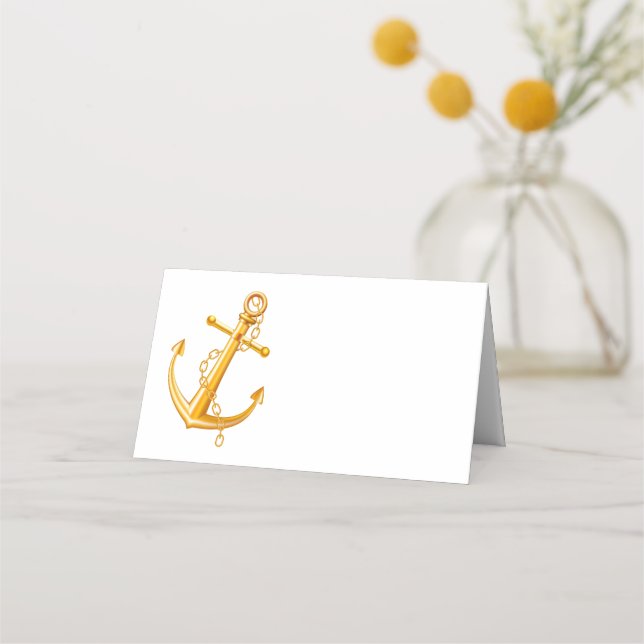 Nautical Anchor Gold Wedding Beach Summer Elegante Platzkarte (Vorderseite)