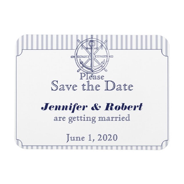 Nautical Anchor Grey Stripe Wedding Save the Date Magnet (Horizontal)