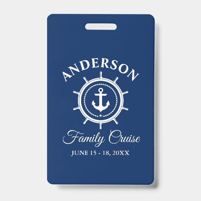 Nautical Anchor Helm Navy Blue Family Cruise Ausweis (Vorderseite)