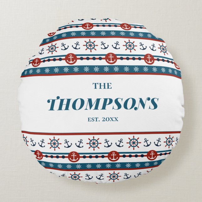 Nautical Anchor Hochzeitstil - Geschenkidee Rundes Kissen (Vorderseite)