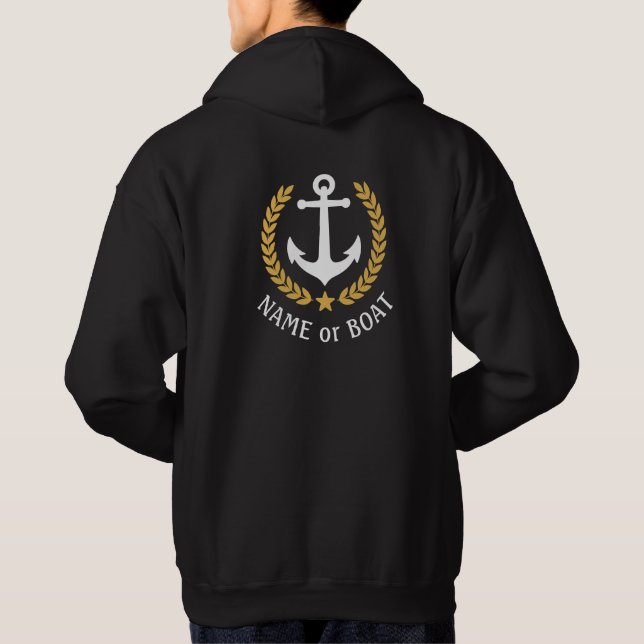 Nautical Anchor Ihr Boot Name Gold Laurel Black Hoodie (Rückseite)
