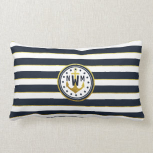 Nautical Anchor in Navy & Gold Lendenkissen
