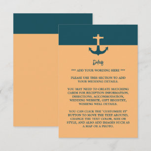 Nautical Anchor - Korallenblau - Hochzeitsdetails Begleitkarte