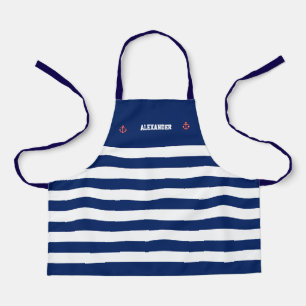 Nautical Anchor Marine Navy Blaue weiße Streifen  Schürze