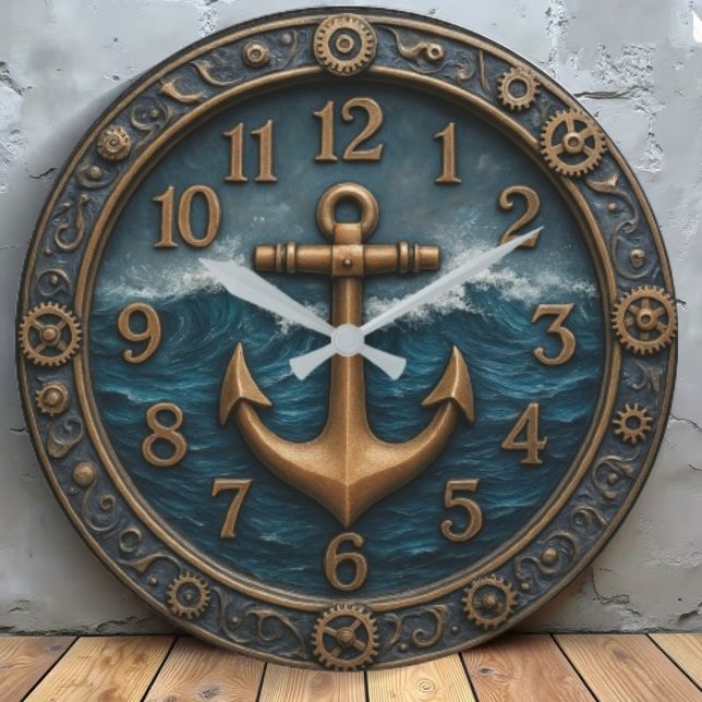 Nautical anchor maritime coastal beach house große wanduhr (Von Creator hochgeladen)