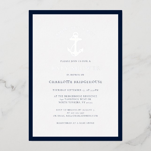 Nautical Anchor Minimalistisch Boy Baby Shooter Si Folieneinladung (Vorderseite)