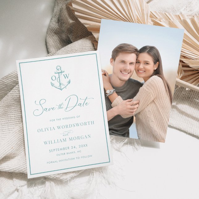 Nautical Anchor Monogram Aqua Blue Wedding Save The Date (Von Creator hochgeladen)