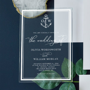 Nautical Anchor Monogram Frame White Wedding Acryleinladungen