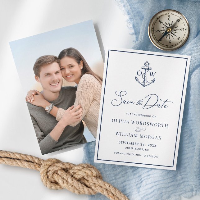 Nautical Anchor Monogram Navy Blue Wedding Save The Date (Von Creator hochgeladen)