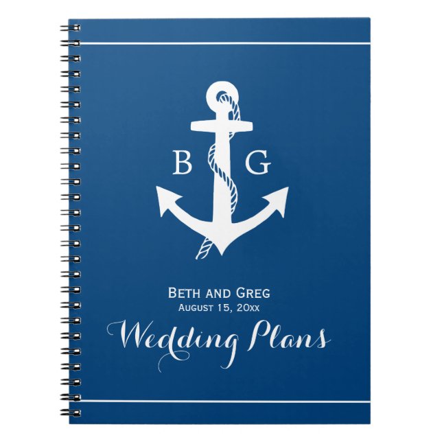 Nautical Anchor Monogram Wedding Planner Notebook Notizblock (Vorderseite)
