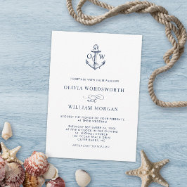 Nautical Anchor Monogram White Navy Einfache Hochz Einladung