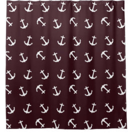 Nautical Anchor-Muster für Deep Burgundy Duschvorhang