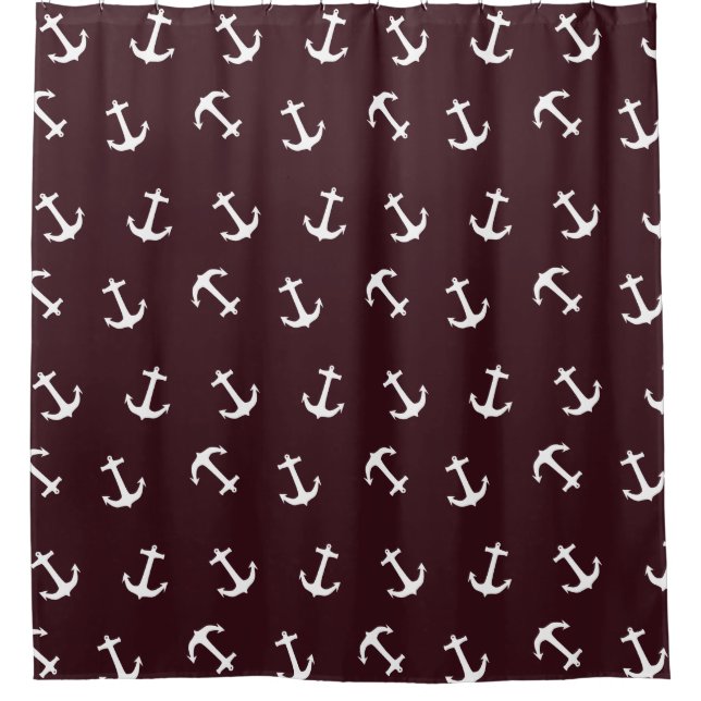 Nautical Anchor-Muster für Deep Burgundy Duschvorhang (Vorderseite)