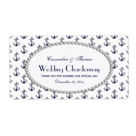 Nautical Anchor Muster Pearl 2H Weinflaschen Etike