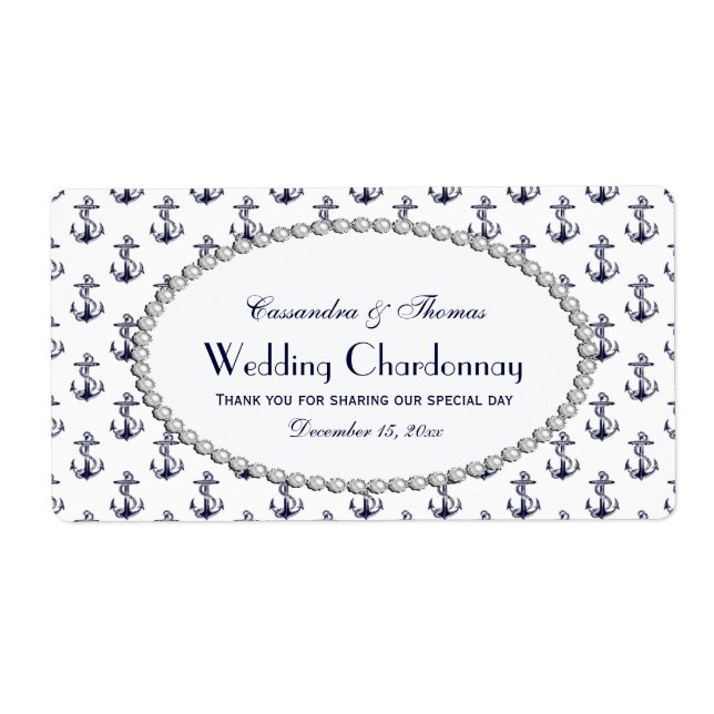 Nautical Anchor Muster Pearl 2H Weinflaschen Etike (Vorne)