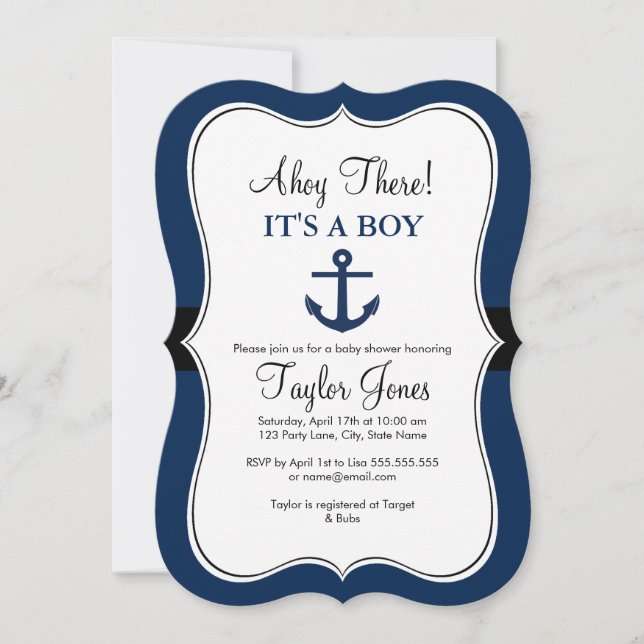 Nautical Anchor Navy Baby Shower Einladung (Vorderseite)