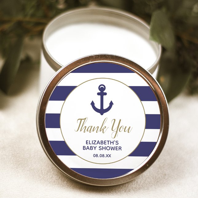 Nautical Anchor Navy Baby Shower Thank You Classic Runder Aufkleber (Von Creator hochgeladen)