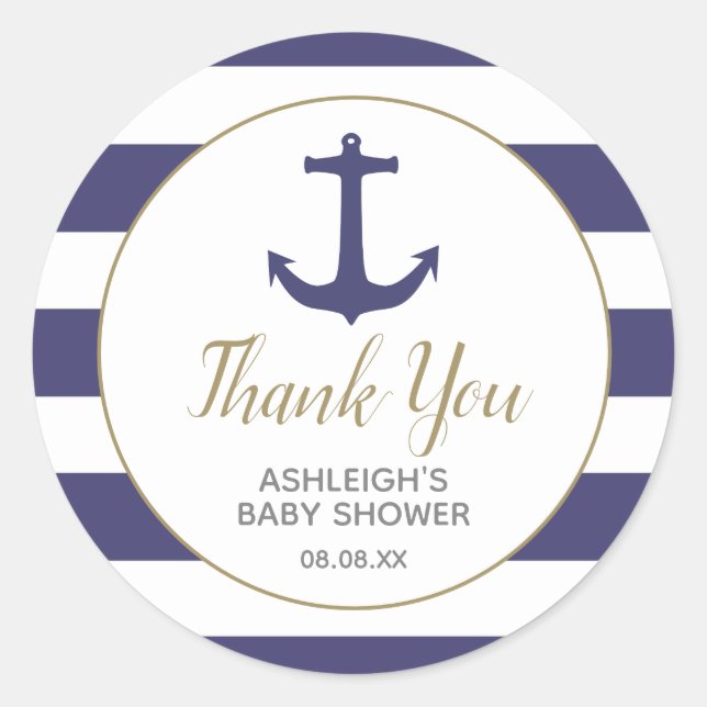 Nautical Anchor Navy Babydusche Vielen Dank Runder Aufkleber (Vorderseite)