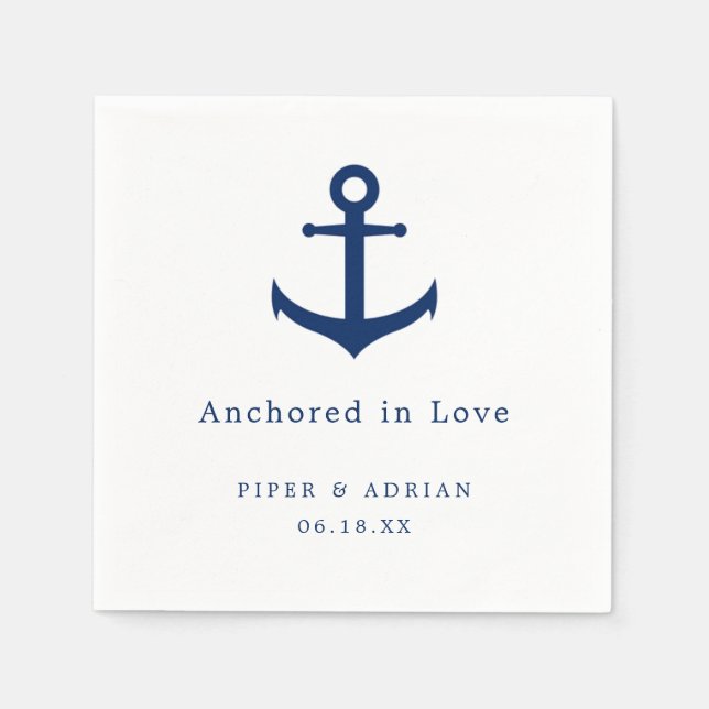 Nautical Anchor Navy Blue and White Wedding Serviette (Vorderseite)