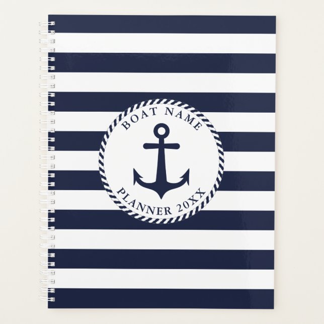 Nautical Anchor Navy Blue Boat Name 2024 Planer (Vorderseite)