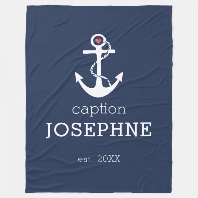 Nautical Anchor Navy Blue Capture Personalisiert Fleecedecke (Vorderseite)