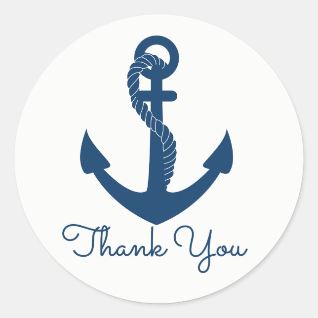 Nautical Anchor Navy Blue Danke Beach Wedding Runder Aufkleber (Vorderseite)
