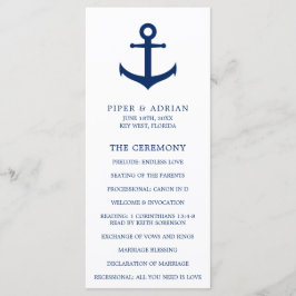 Nautical Anchor Navy Blue Elegante Hochzeit Programm