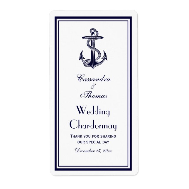 Nautical Anchor Navy Blue Gerahmt 2BV Weinflasche (Vorne)