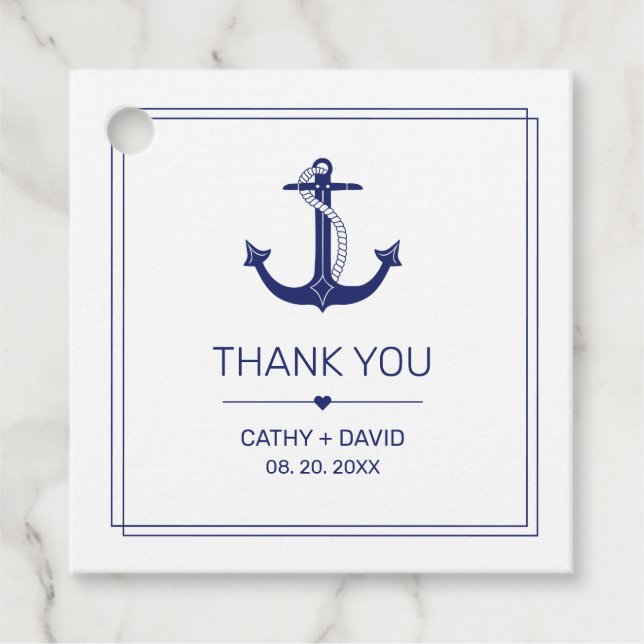 Nautical Anchor Navy Blue Monogram Names Wedding Geschenkanhänger (Vorderseite)