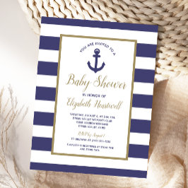 Nautical Anchor Navy Blue Striped Boy Baby Shower Einladungspostkarte