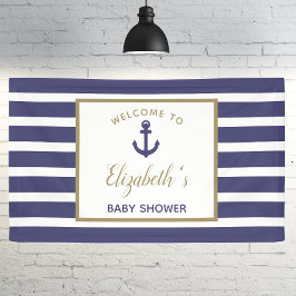 Nautical Anchor Navy Blue Stripes Boy Baby Shower Banner