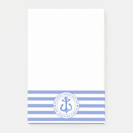 Nautical Anchor Navy Blue Striping Personalisiert Post-it Klebezettel
