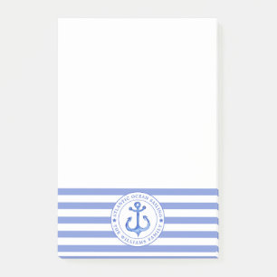 Nautical Anchor Navy Blue Striping Personalisiert Post-it Klebezettel