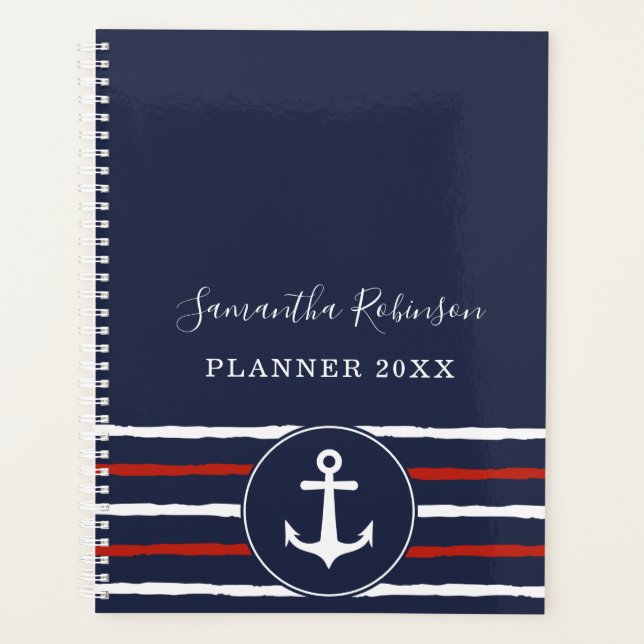 Nautical Anchor Navy Blue White Red 2024 Planer (Vorderseite)