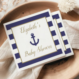 Nautical Anchor Navy Gold Boy Baby Shower Serviette
