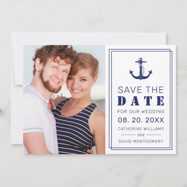 Nautical Anchor Navy Minimalistisches Foto Hochzei Save The Date (Vorderseite)