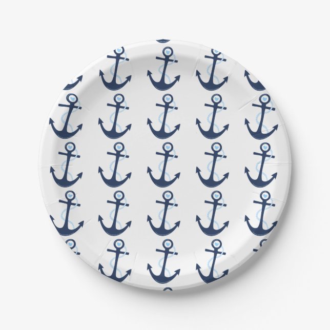 Nautical Anchor Navy Moderne Baby Shower Plate Pappteller (Vorderseite)