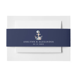 Nautical Anchor Navy Peach Blumennamen Hochzeit Einladungsbanderole