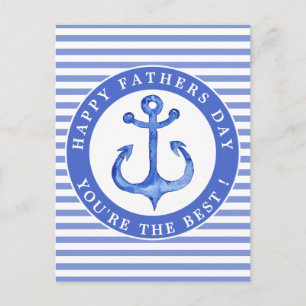 Nautical Anchor Navy Striped Vatertag Postkarte