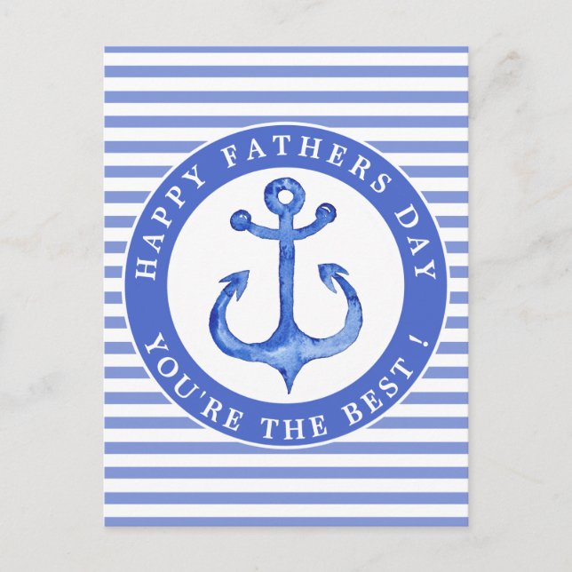 Nautical Anchor Navy Striped Vatertag Postkarte (Vorderseite)