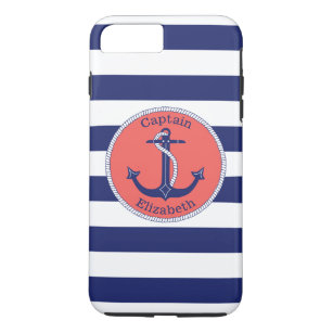 Nautical Anchor Navy und Coral Personalisiert iPhone 8 Plus/7 Plus Hülle