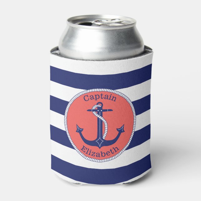 Nautical Anchor Navy und Coral Personalisiert Dosenkühler (Kanne Vorderseite)