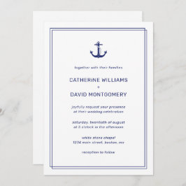 Nautical Anchor Navy & White Minimalistisch Weddin Einladung