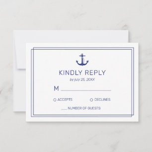 Nautical Anchor Navy & White Minimalistisch Weddin RSVP Karte