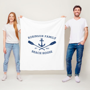 Nautical Anchor Oars Familienname und Beach House Fleecedecke